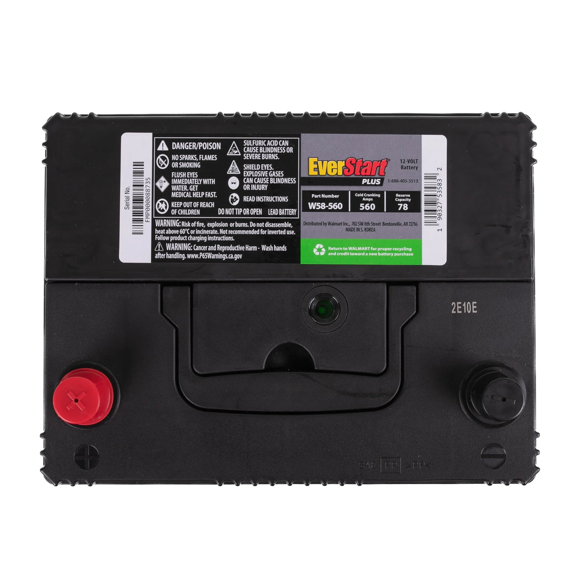 Everstart Plus Lead Acid Automotive Battery, Group Size 58 - 12 Volt 560 CCA 78 RC