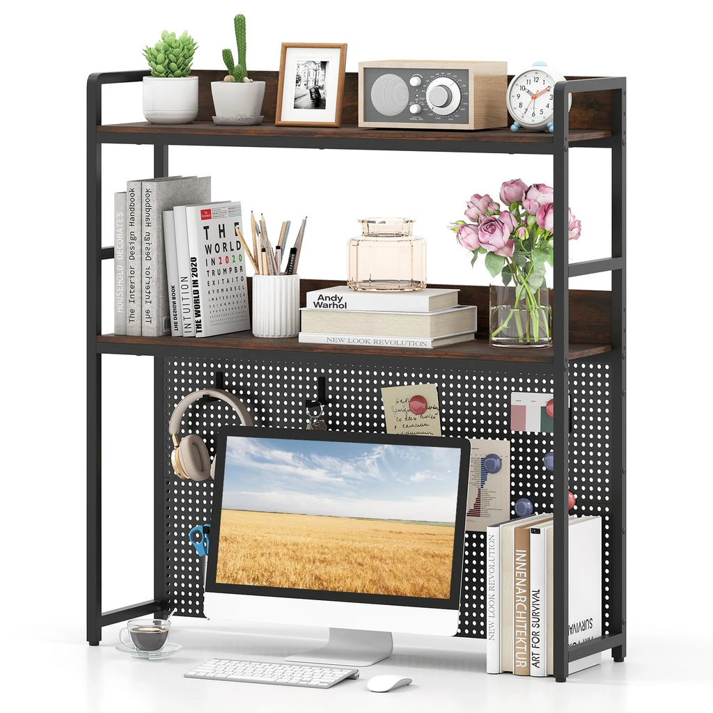 Tangkula Multipurpose 2-Tier Desk Hutch with Pegboard