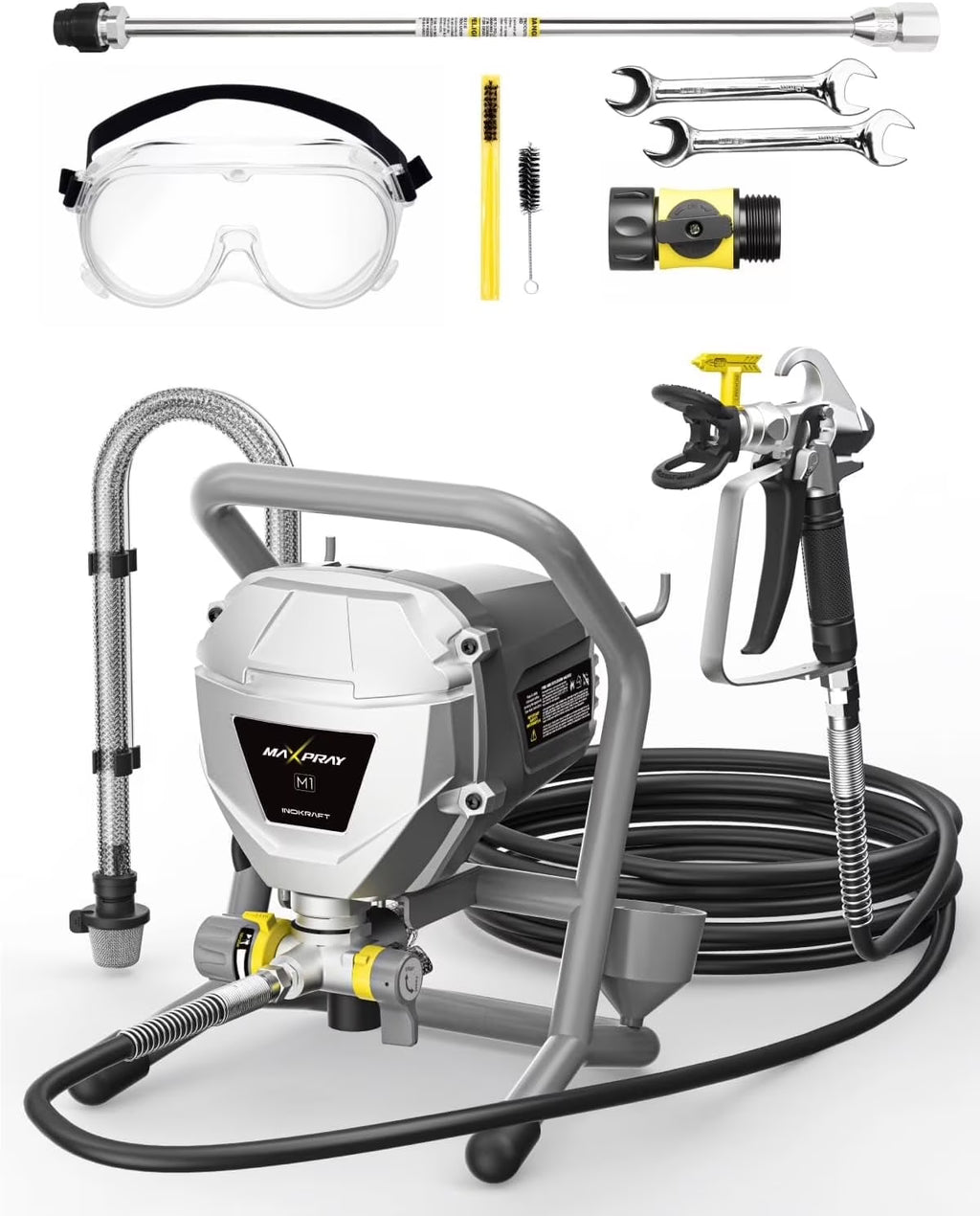 Inokraft M1, 466W, 120V Gray Power Paint Sprayer, 5 Gallon, 2 Spray Patterns, 0.29 GPM, 22.55 lb, 1 Piece