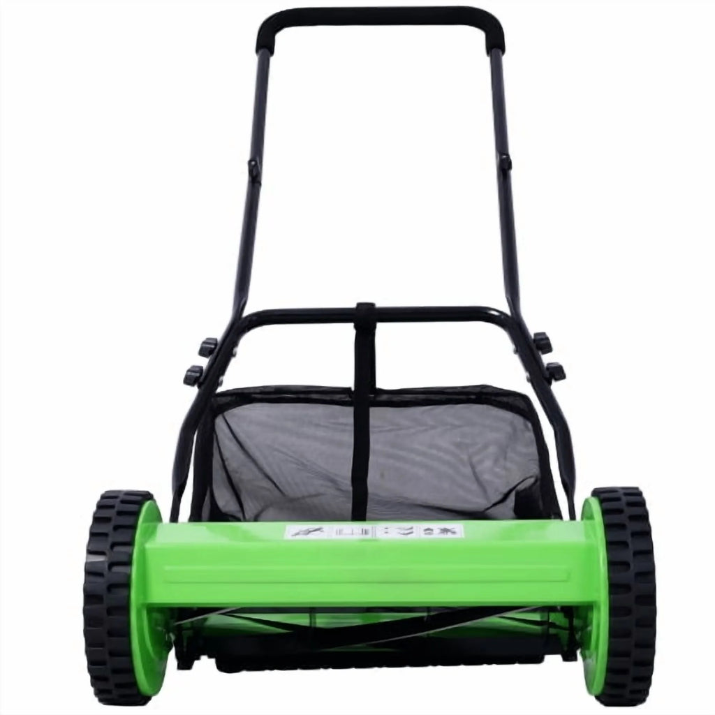 14 - Inch Push Reel Lawn Mower, 5 - Blade with Grass Catcher, Adjustable Height, Manual, Green