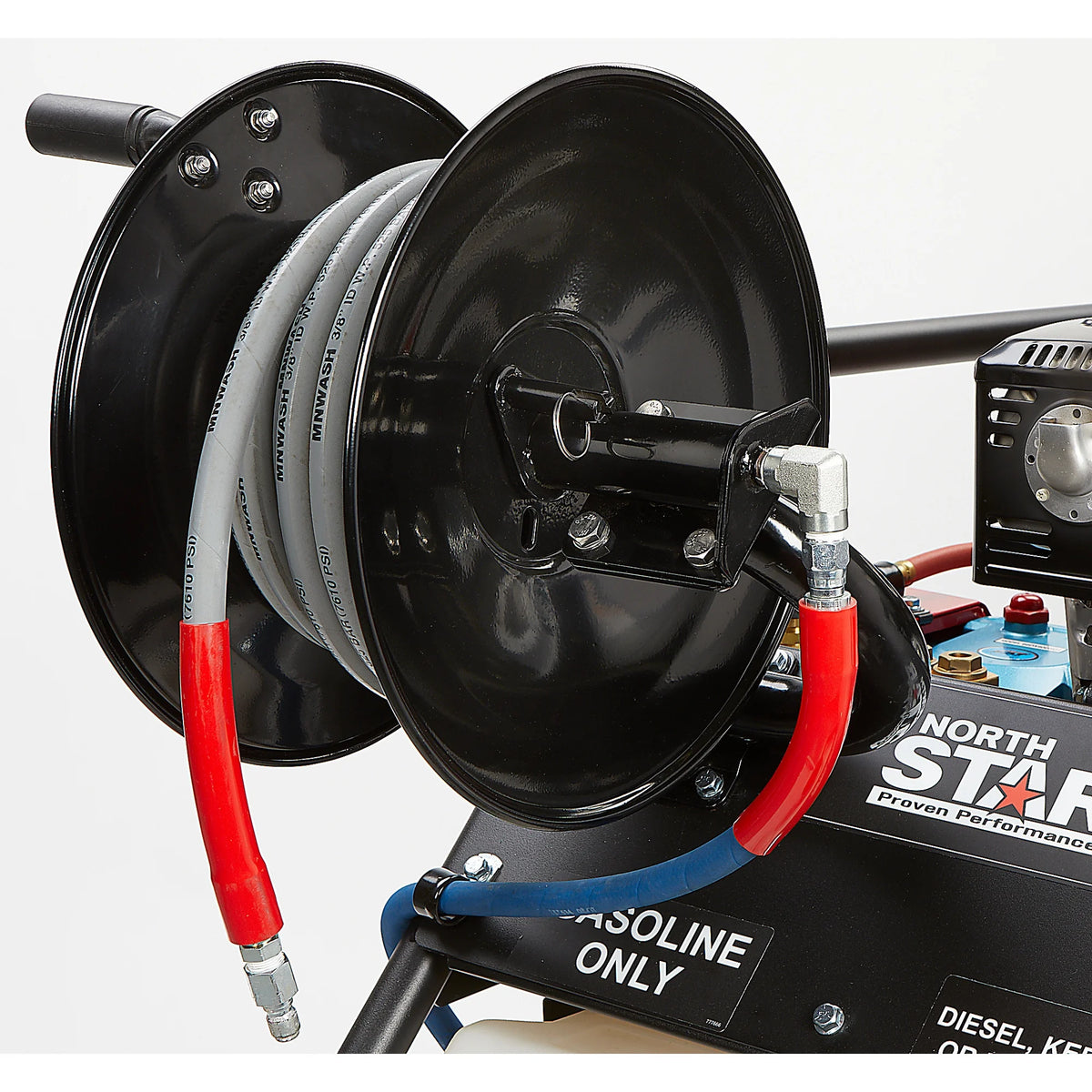 Northstar Pressure Washer Hose Reel with 50ft. Steel - Braided Hose, 3/8in. x 100ft. Capacity, 5000 PSI