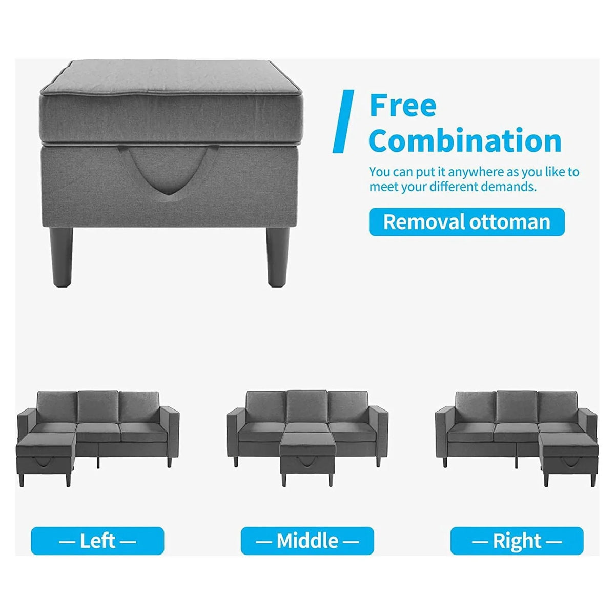 Mjkone Convertible Sectional Sofa Couch, L - Shaped Couch with Storage Ottoman, Couches for Living Room, Living Room Furniture Suitable for Small Space - Apartment/Upstairs Loft/Living Room (Dark Gray)