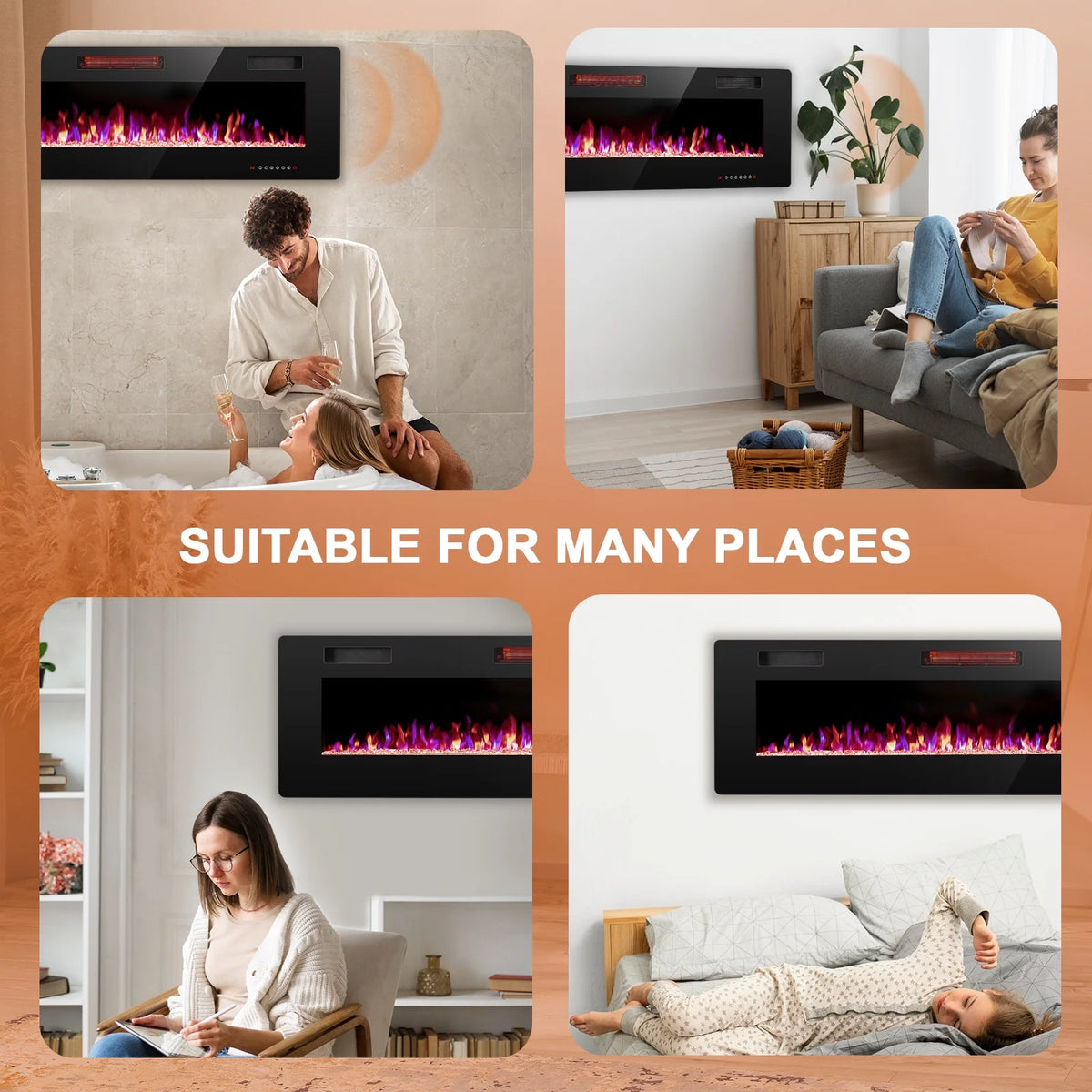 KISSAIR 60 Indoor Electric Fireplace Ultra Thin Fireplace, Wall Mounted Recessed Fireplace with Multiple Colors