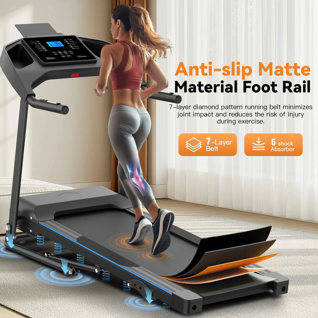 Treadmill with 8% Incline, 3.0 HP Foldable Compact Treadmill with Sit - up Function, 300 lb Walking Running Treadmill with LCD Display for Exercise, 12 Programs