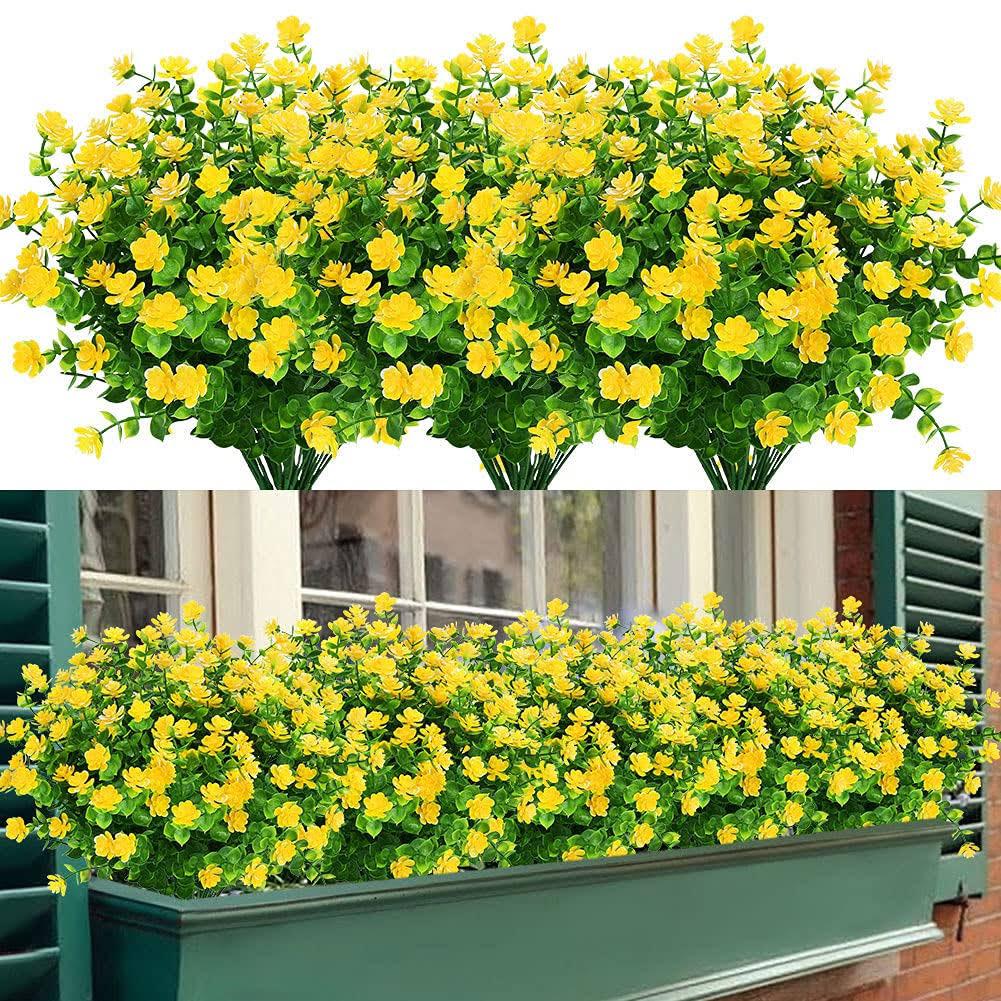 TEMCHY 24 Bundles Outdoor Artificial Fake Flowers No Fade UV Resistant Faux Plastic Plants for Hanging Planter Patio Yard Wedding Indoor Home Kitchen