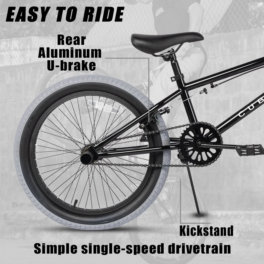 Cubsala 20 in Kids BMX Bike Freestylefor Age 6 - 14 Years Old Boys Girls with 4 Pegs, Black with Red Tires