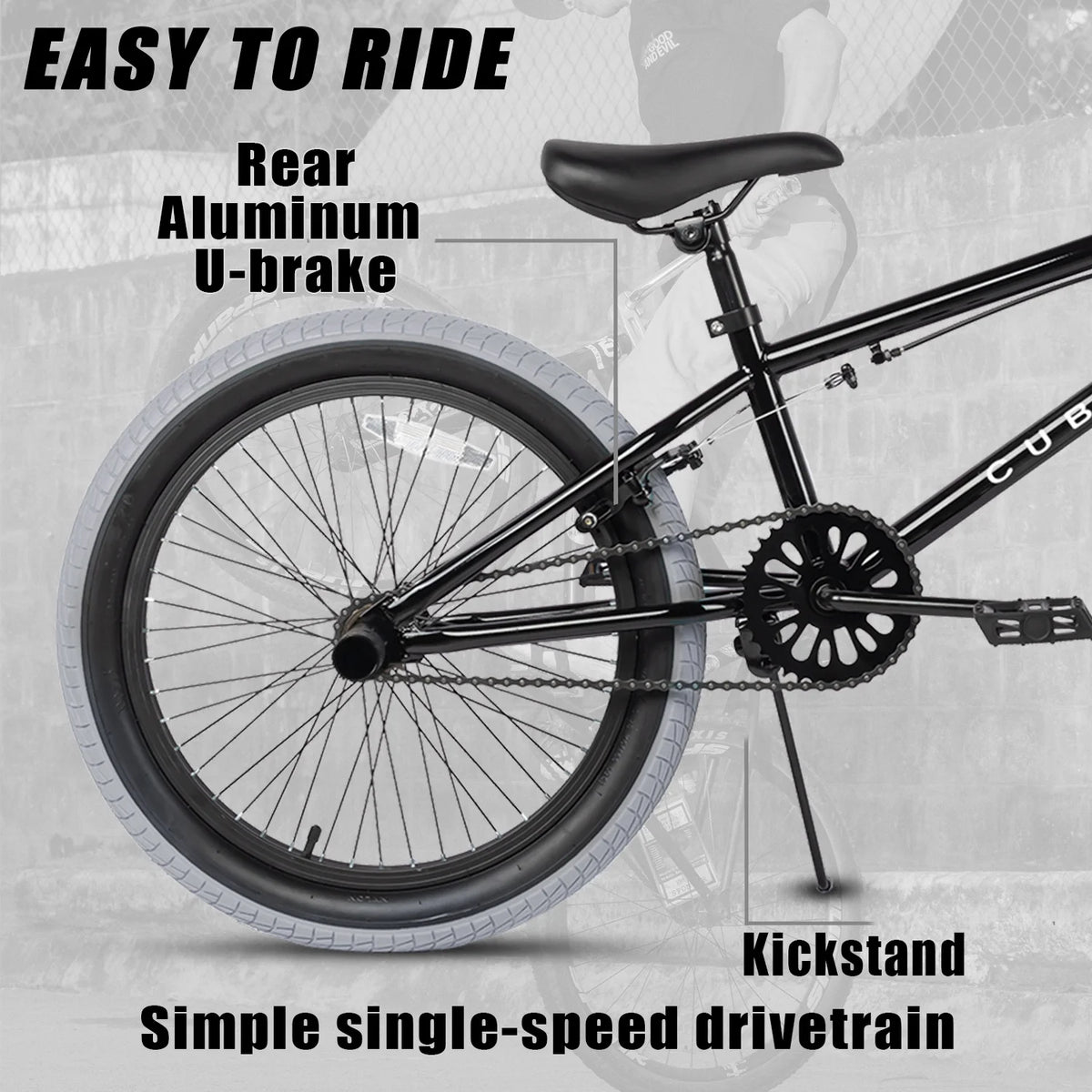 Cubsala 20 in Kids BMX Bike Freestylefor Age 6 - 14 Years Old Boys Girls with 4 Pegs, Black with Red Tires