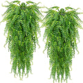 Clong 2 Pcs Artificial Hanging Ferns Plants Vine Fake Ivy Boston Fern Hanging Plant Outdoor UV Resistant Plastic Plants (Green)