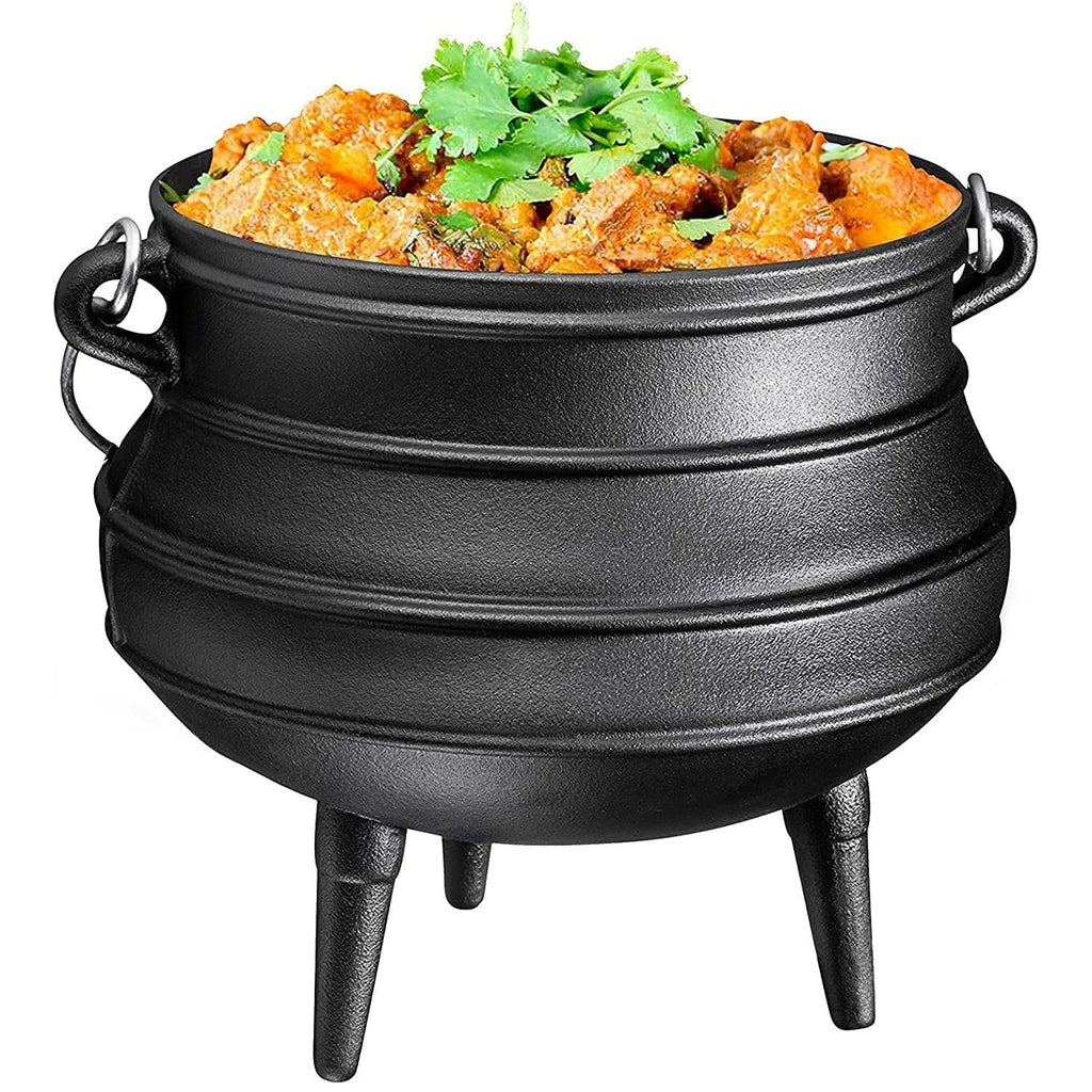 Bruntmor Pre - Seasoned Cast Iron Cauldron - Bruntmor African Potjie Pot with Lid - 3 Legs for Even Heat Distribution - Camping Dutch Oven Cookware for Over - the - Fire Cooking - 10 Quarts, X - Large