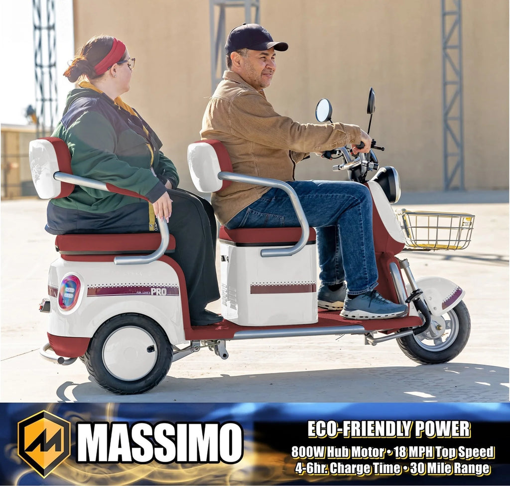 Massimo MGC E - Trike 3 - Wheel Electric Cart - 17 MPH, 2 - Seater Adult Scooter - Blue