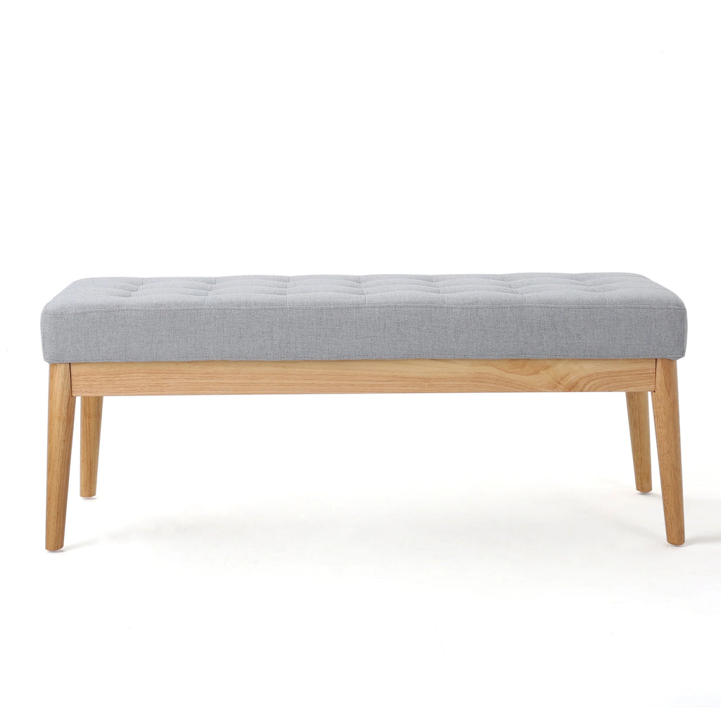 44.75" Mid - Century Tufted Bench - Solid Birch Legs - Plush Polyester Blend - 17" Height, 19.62 lb