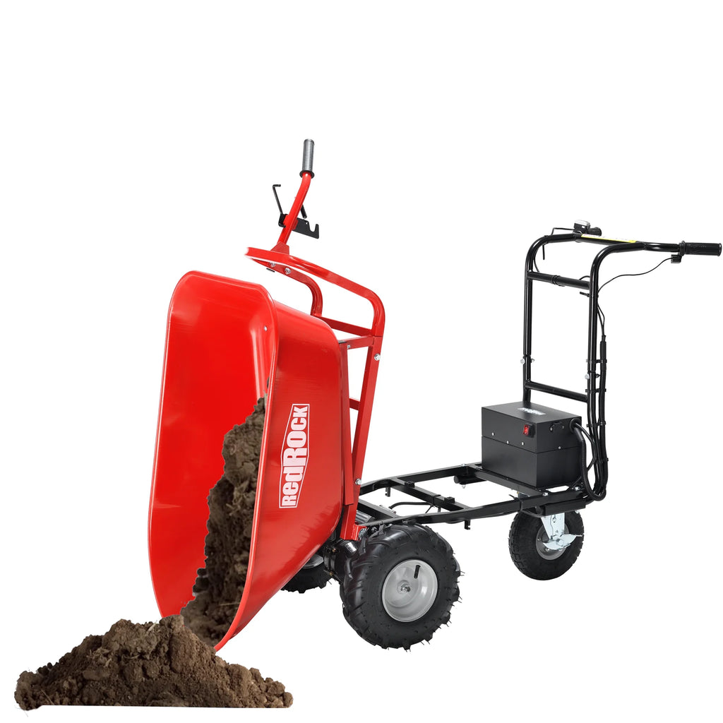 Redrock Wheelbarrow Utility Cart Electric Powered Cart 48v28ah 500W Capacity 500 lb (230kg) Material Debris Hauler 1000 lb Towing