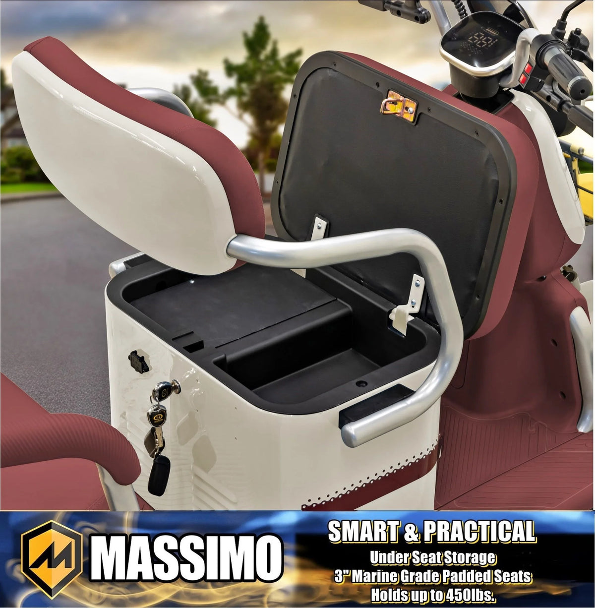 Massimo MGC E - Trike 3 - Wheel Electric Cart - 17 MPH, 2 - Seater Adult Scooter - Blue