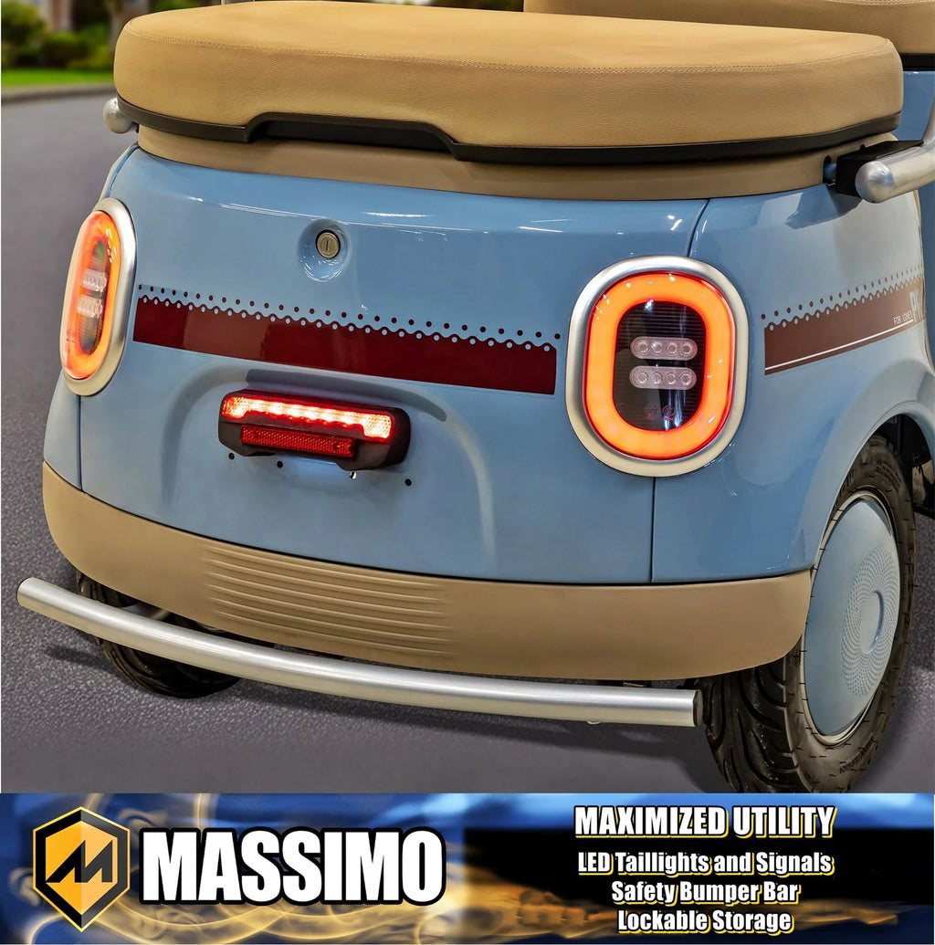 Massimo MGC E - Trike 3 - Wheel Electric Cart - 17 MPH, 2 - Seater Adult Scooter - Blue