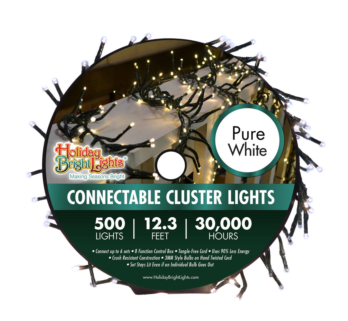 Holiday Bright Light, 500 Twinkle Cluster Light Set Pure White
