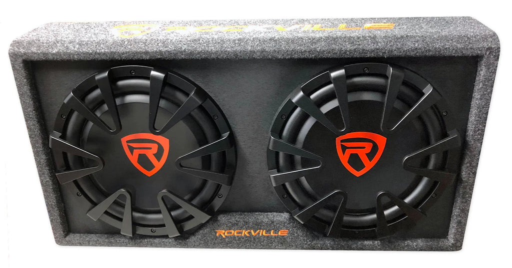 Rockville RG212CA 2000w Dual 12 in Vented Powered Car Subwoofer Enclosure+Amp Kit