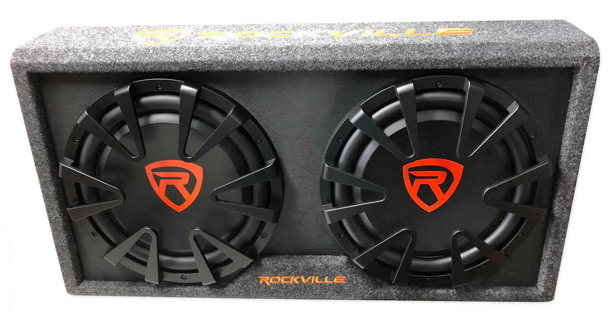 Rockville RG212CA 2000w Dual 12 in Vented Powered Car Subwoofer Enclosure+Amp Kit