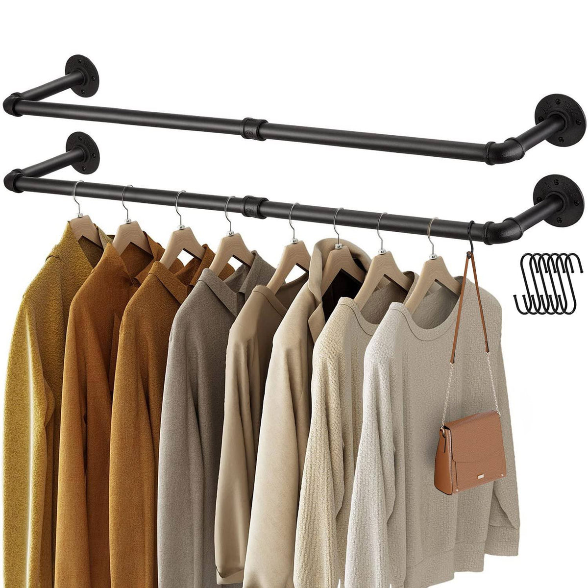 Greenstell Clothes Rack, 36.2 inch Industrial Pipe Wall Mounted Garment Rack, Space-Saving, Heavy Duty Detachable Garment Bar, Multi-Purpose Hanging