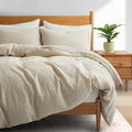 100% Premium Flax Linen Duvet Cover Set with Pillowcases Breathable Moisture Wicking, Full/Queen / Cream