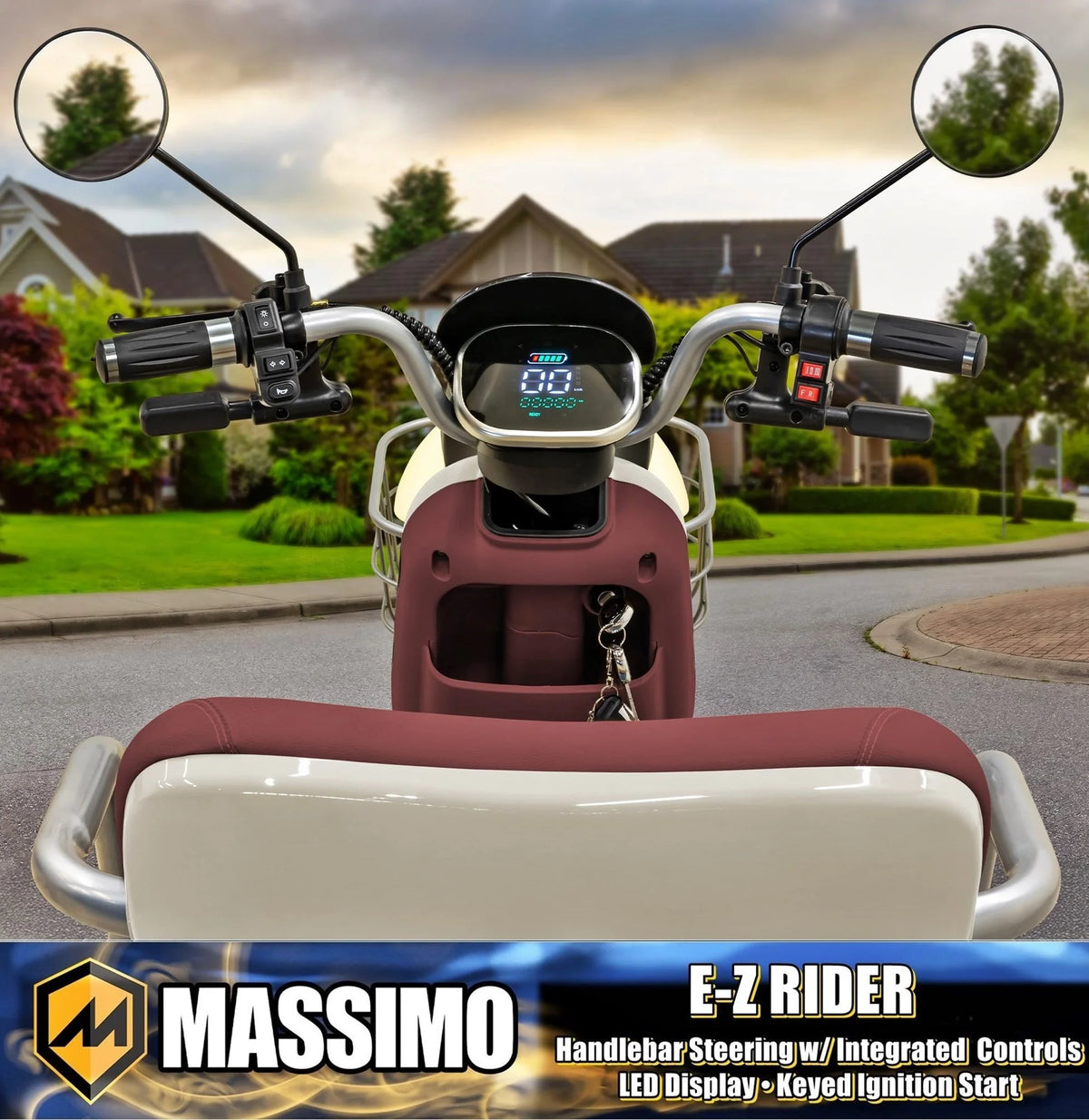 Massimo MGC E - Trike 3 - Wheel Electric Cart - 17 MPH, 2 - Seater Adult Scooter - Blue