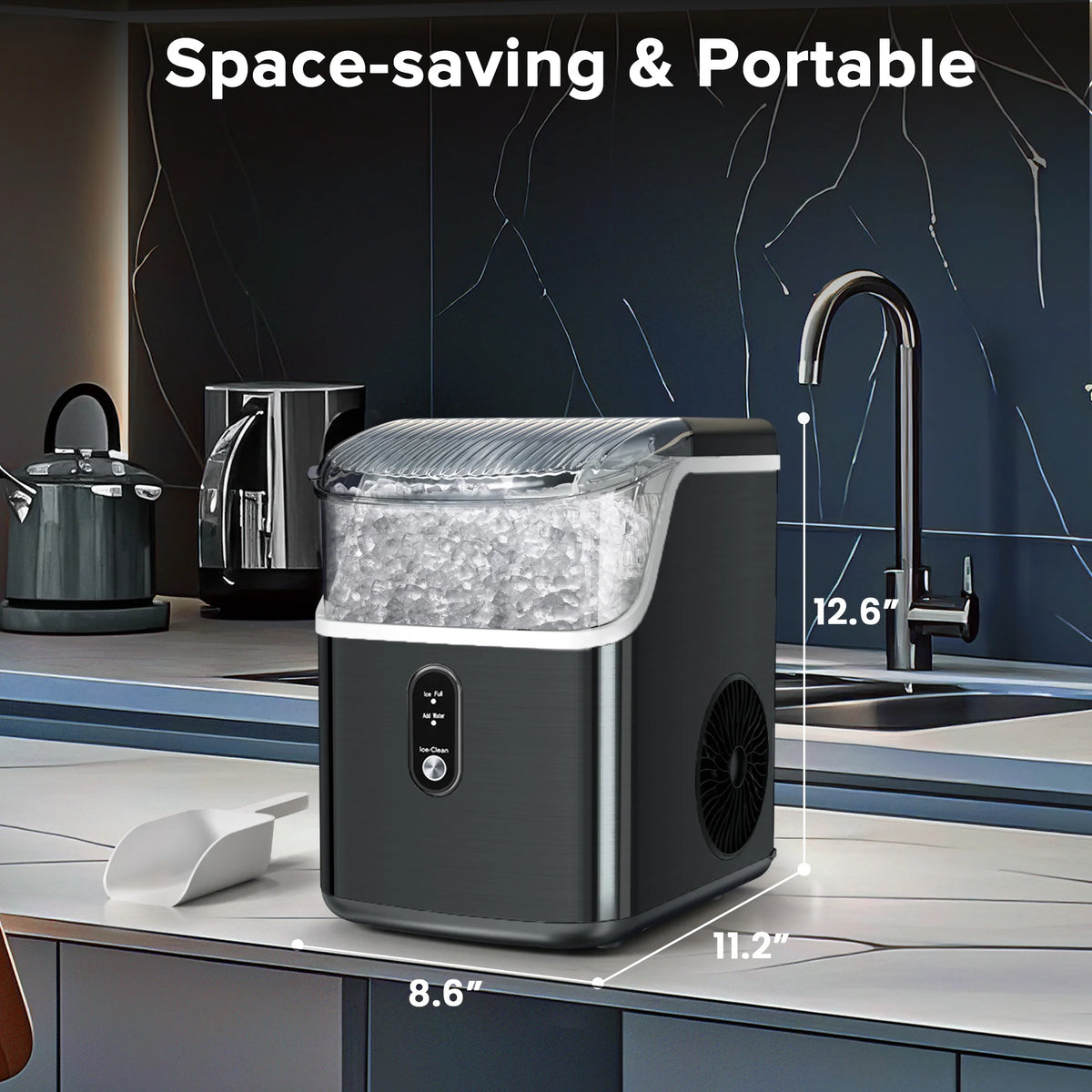 Auseo Nugget Ice Maker Countertop, Pebble Ice Maker Machine with 35 lb/24H Soft Ice, Self - Cleaning, for Home/Kitchen/Office (Black)