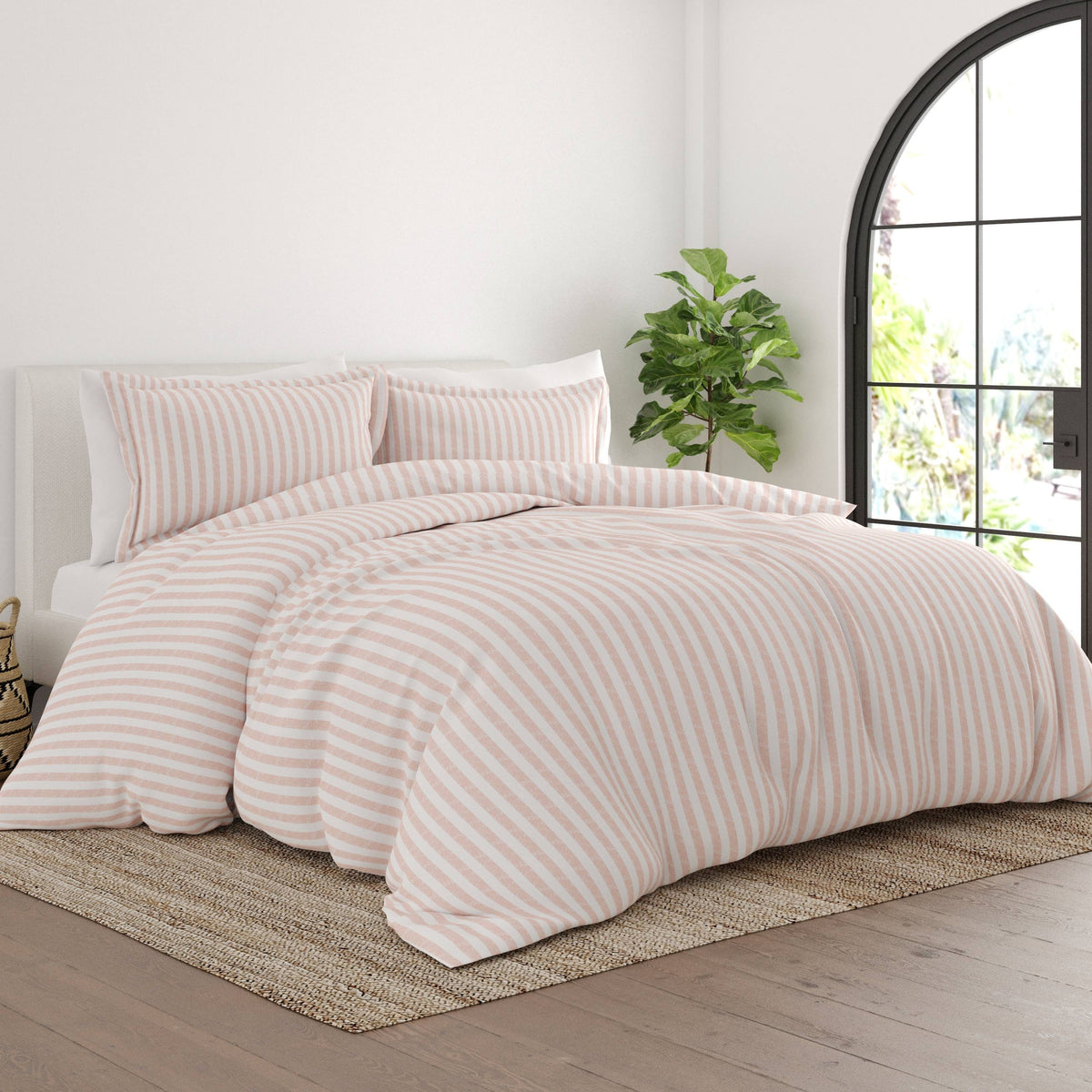Merit Linens Premium Ultra Soft 3 Piece Rugged Stripes Duvet Cover Set - Blush - Full - Queen