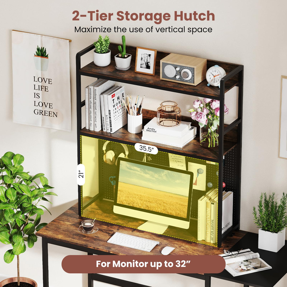 Tangkula Multipurpose 2-Tier Desk Hutch with Pegboard