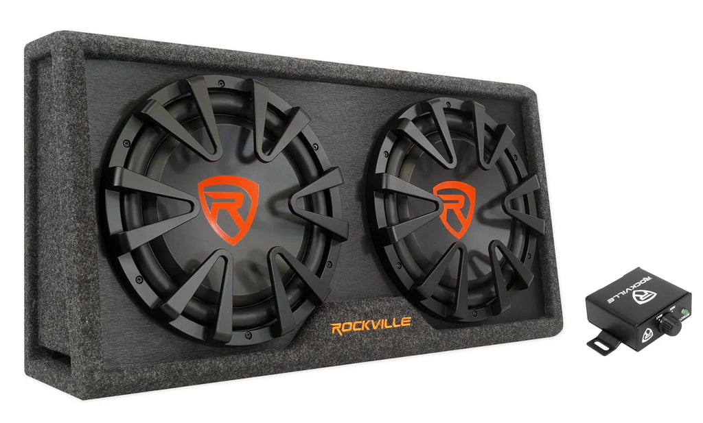 Rockville RG212CA 2000w Dual 12 in Vented Powered Car Subwoofer Enclosure+Amp Kit