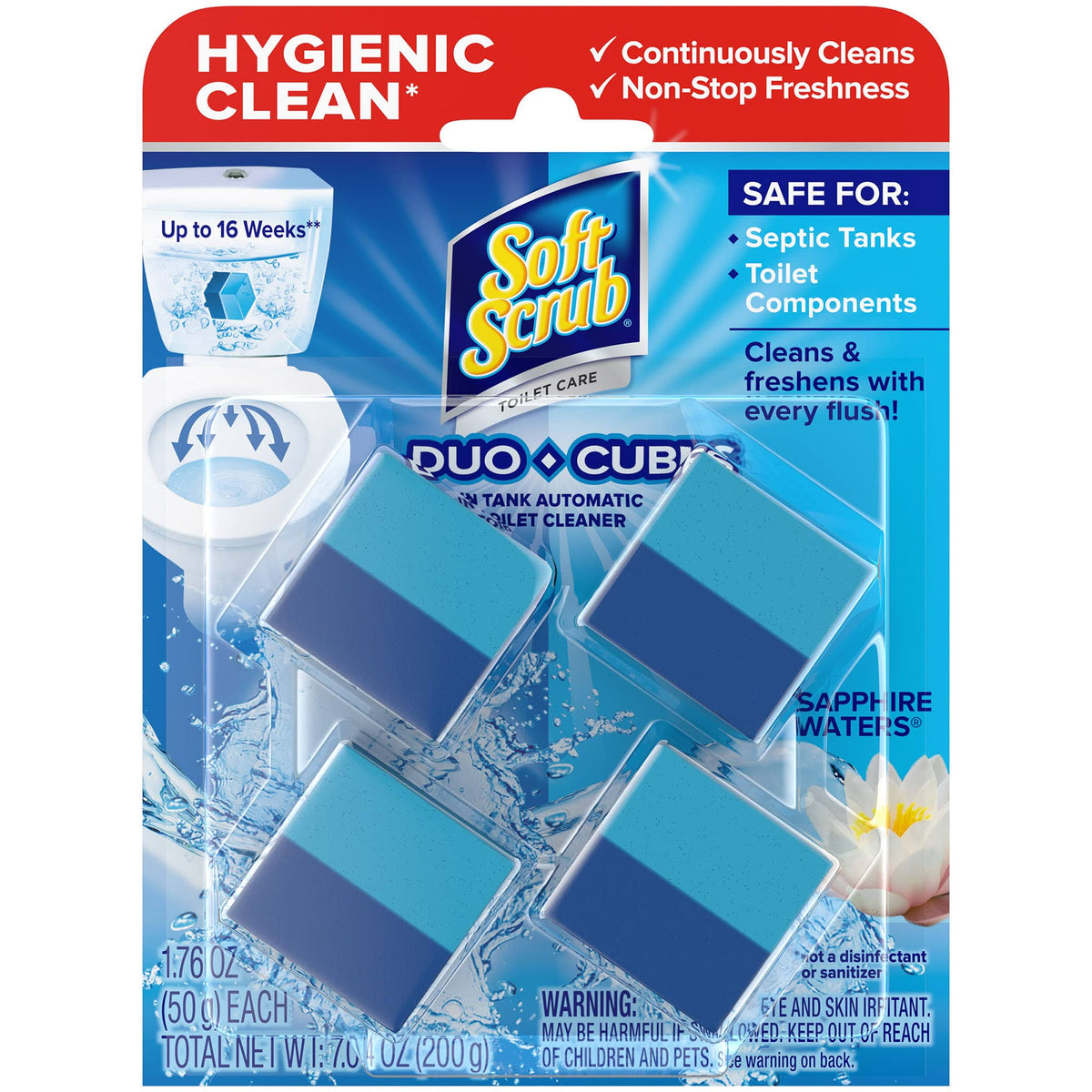 Soft Scrub Toilet Cleaner, Automatic, Sapphire Waters - 4 cleaners, 1.76 oz
