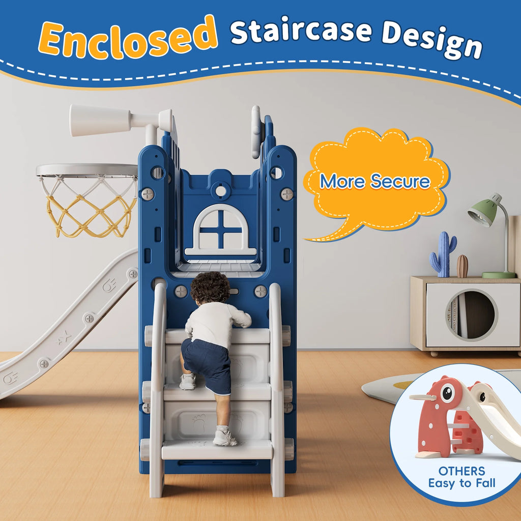 WFUN 9 in 1 Toddler Slide Playset for Kids Indoor/Outdoor for Toddlers Age 1+, Blue & Gray
