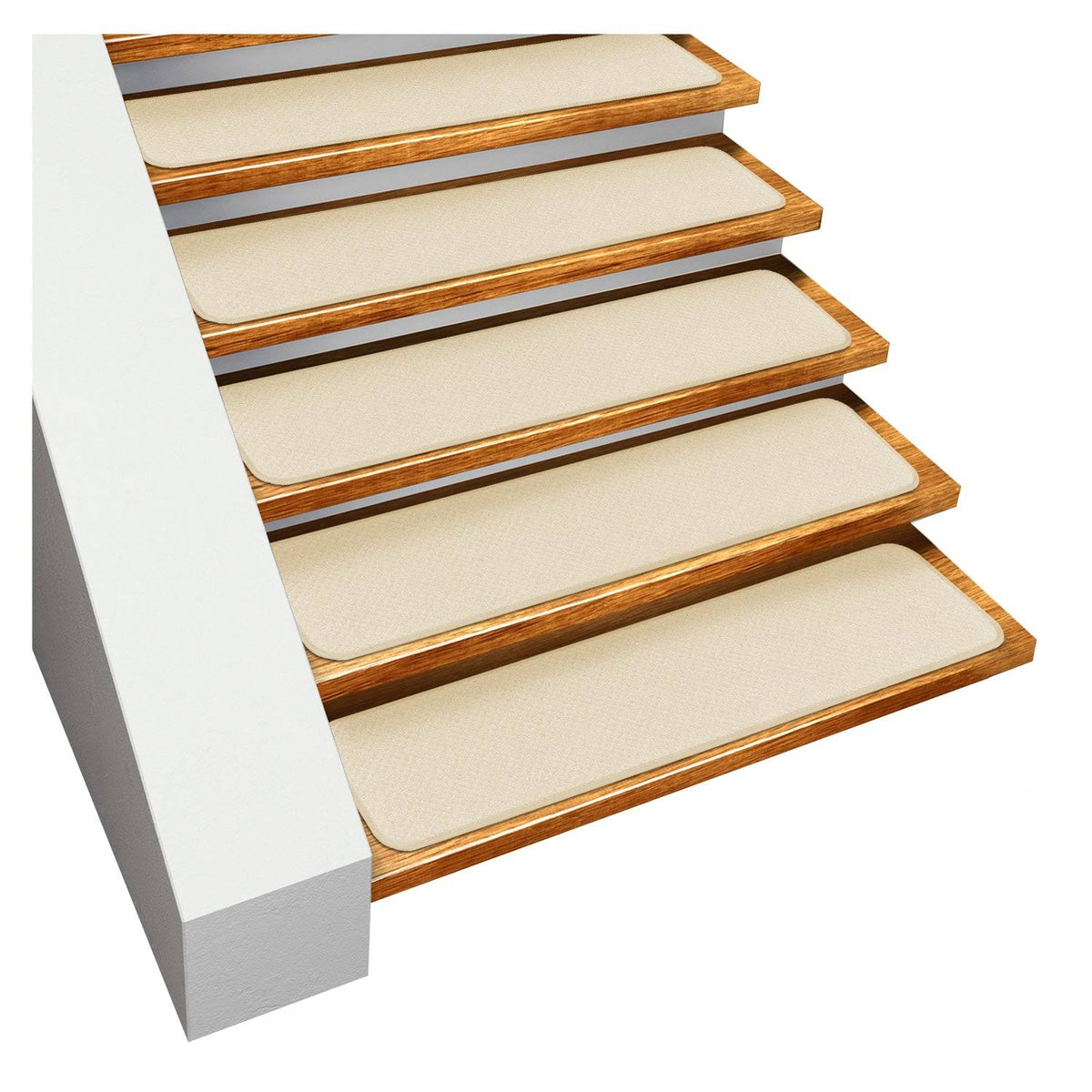 Set of 12 Skid-Resistant Carpet Stair Treads - Ivory Cream - 8 in. x 23.5 in.