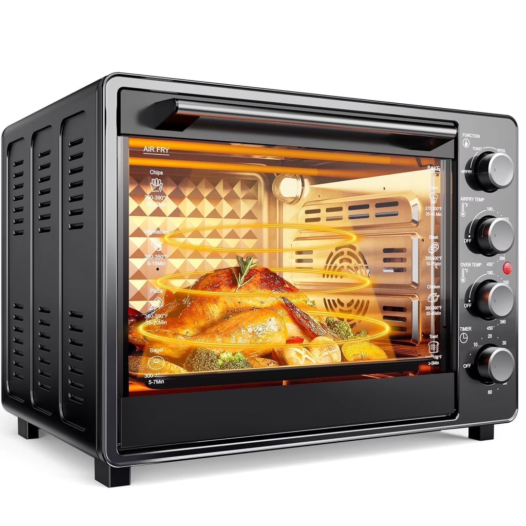 34 QT Super - Large Air Fryer, Oil - Less Air Fryer Toaster Oven Combo with Pizza, Warm, Broil, Toast, Bake, Air Fry, 5 Functions - Black