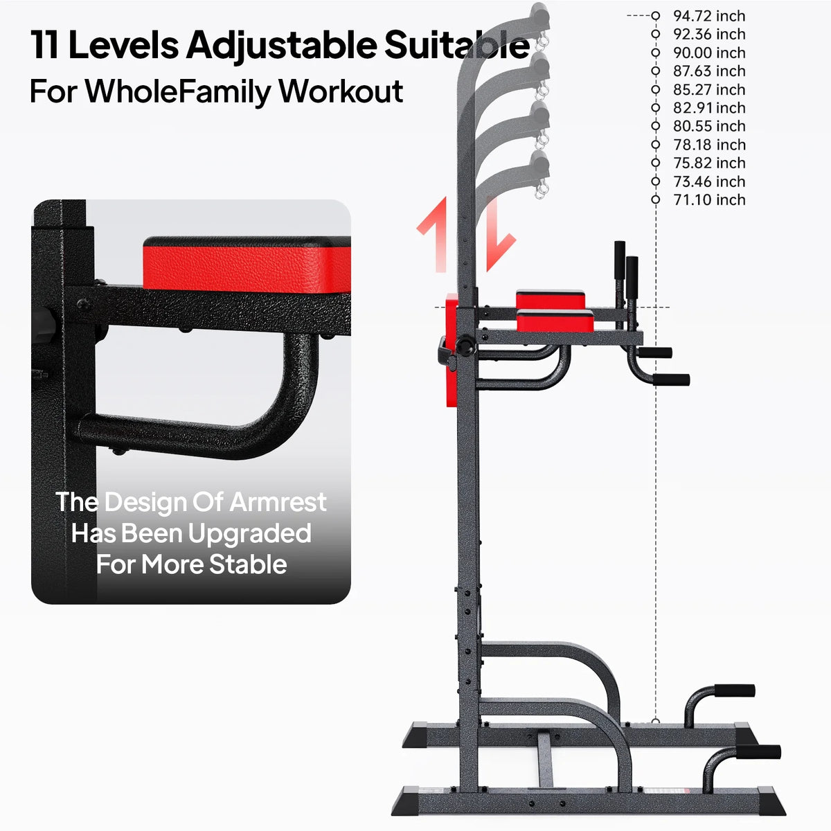 LNOW Multifunction Power Tower Pull up Bar Dip Station Power Rack with Adjustable Backrest for Home Gym Strength Training Workout Equipment Max Weight 480 lb