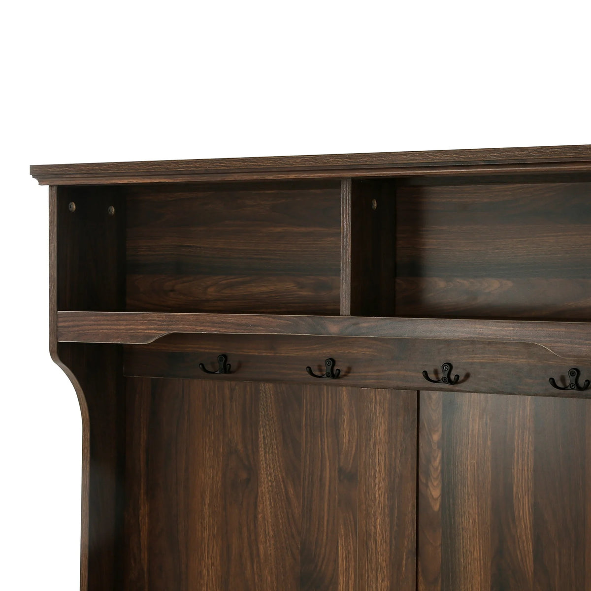Hall Tree with Upholstered Bench and Coat Rack, Entryway Bench with 3 Hooks, 3 Open Shelves, 2 Drawers & Storage Cabinets, Mudroom Bench with Storage and Hooks for Foyer, Entry Way, Hallway (Beige)