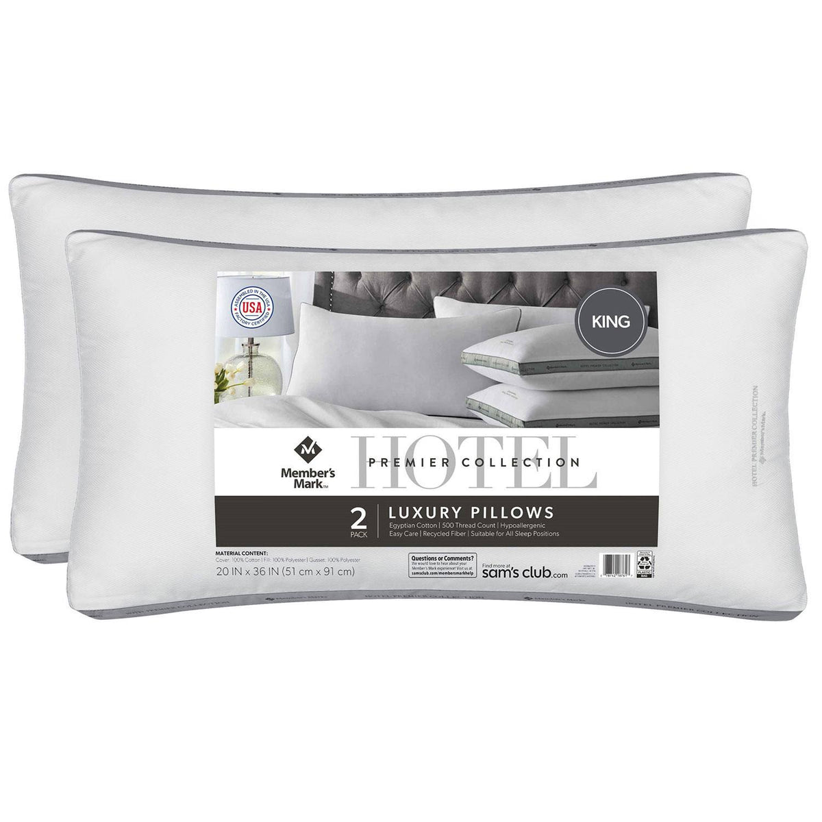 Member's Mark Hotel Premier Collection King Bed Pillows, 2 Pack