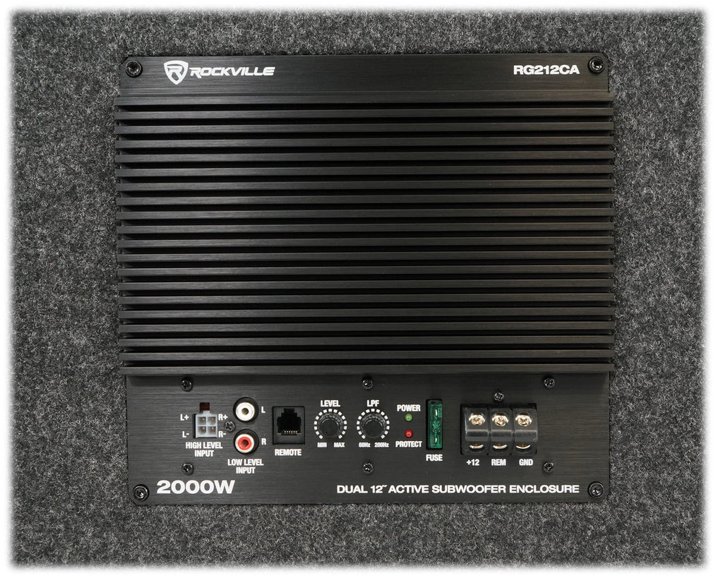 Rockville RG212CA 2000w Dual 12 in Vented Powered Car Subwoofer Enclosure+Amp Kit