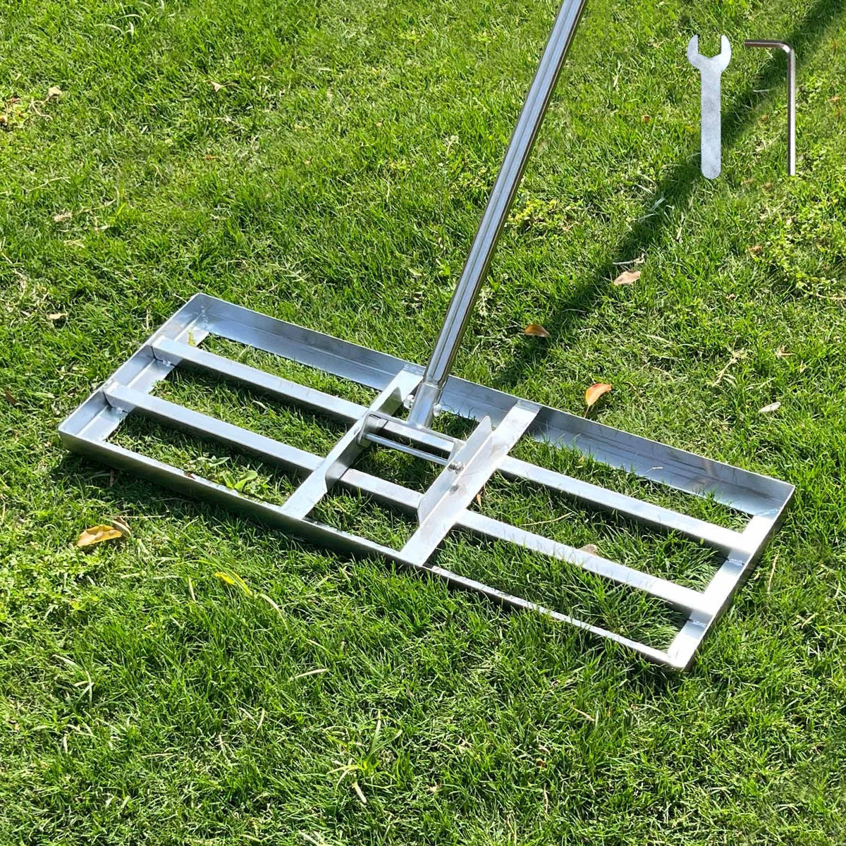 SurmountWay Lawn Leveling Rake, 30X10inch Lawn Leveler with 7ft Adjustable Handle, Heavy Duty&Durable Yard Leveling Rake with Stainless Steel Pole,