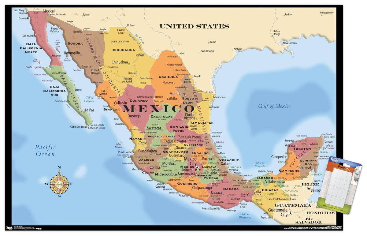Trends International Map-Mexico Mount Bundle Wall Poster, 22.375" x 34"