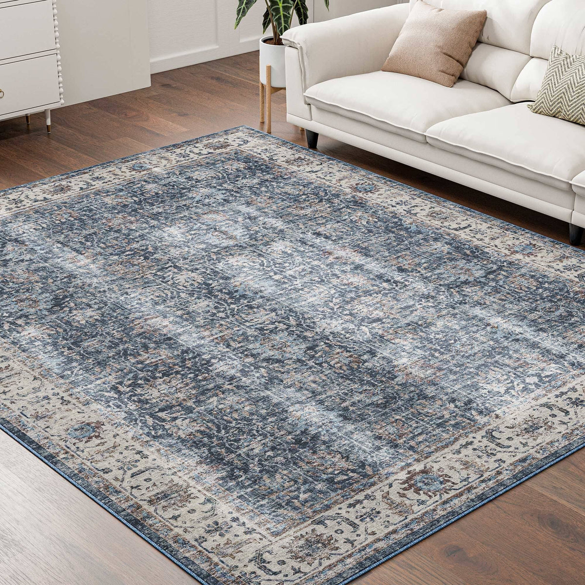 Belleze Washable 8'x10' Area Rug Non Slip Indoor Door Mat - Navy