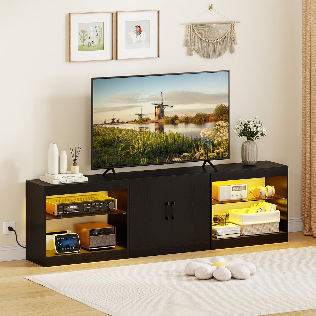 Tangkula TV Stand for TVs up to 85 Inches LED Entertainment Center with Power Outlets