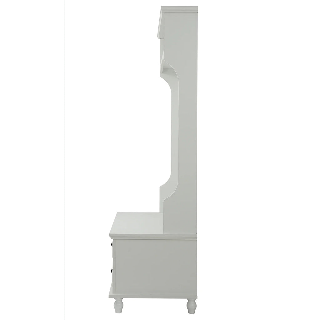 Hall Tree with Upholstered Bench and Coat Rack, Entryway Bench with 3 Hooks, 3 Open Shelves, 2 Drawers & Storage Cabinets, Mudroom Bench with Storage and Hooks for Foyer, Entry Way, Hallway (Beige)