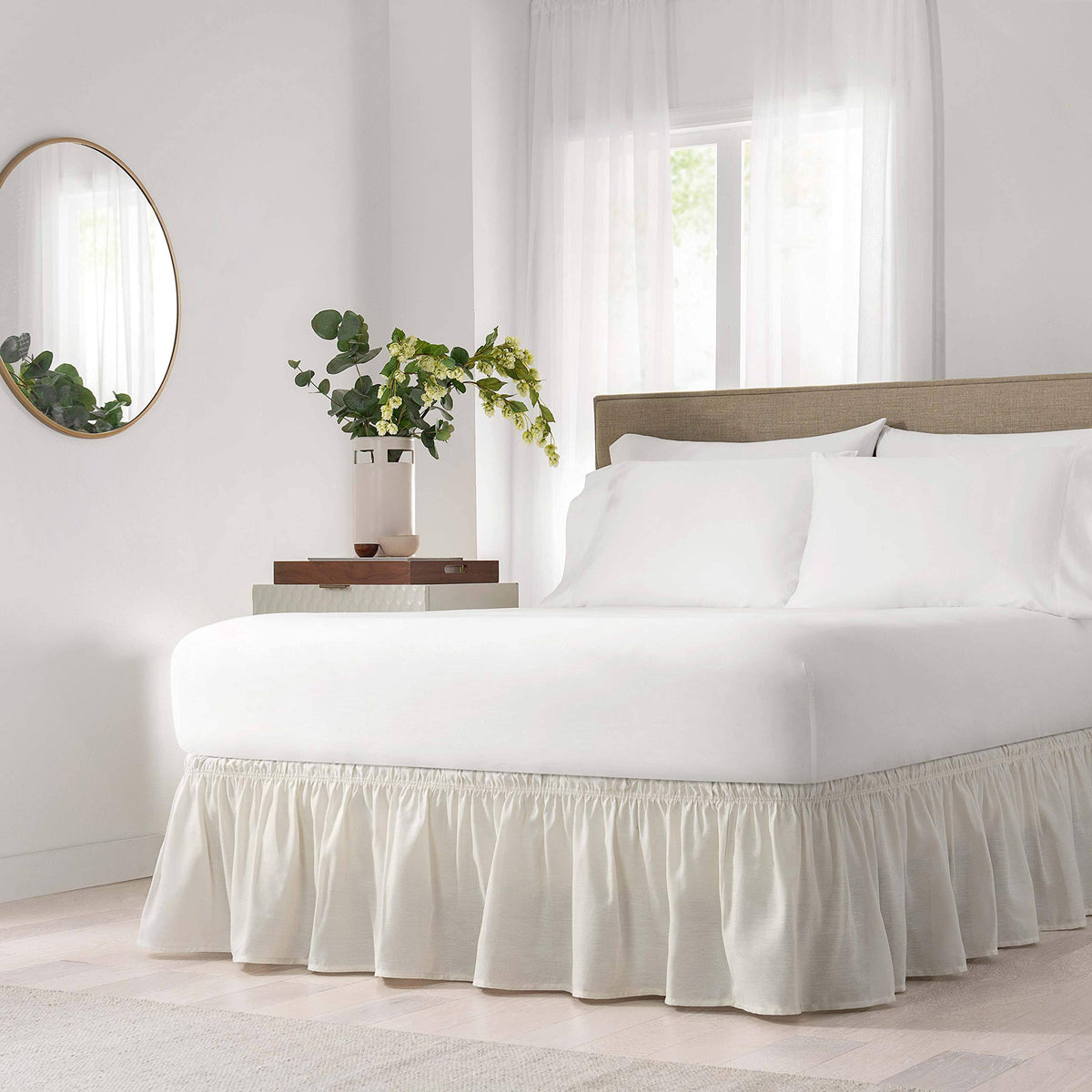 EasyFit Wrap Around Solid Ruffled Bed Skirt, Ivory