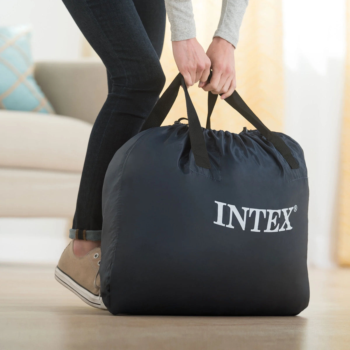 Open Box Intex Supreme Air Flow Fiber Tech Air Mattress W/ Built in Pump, Twin