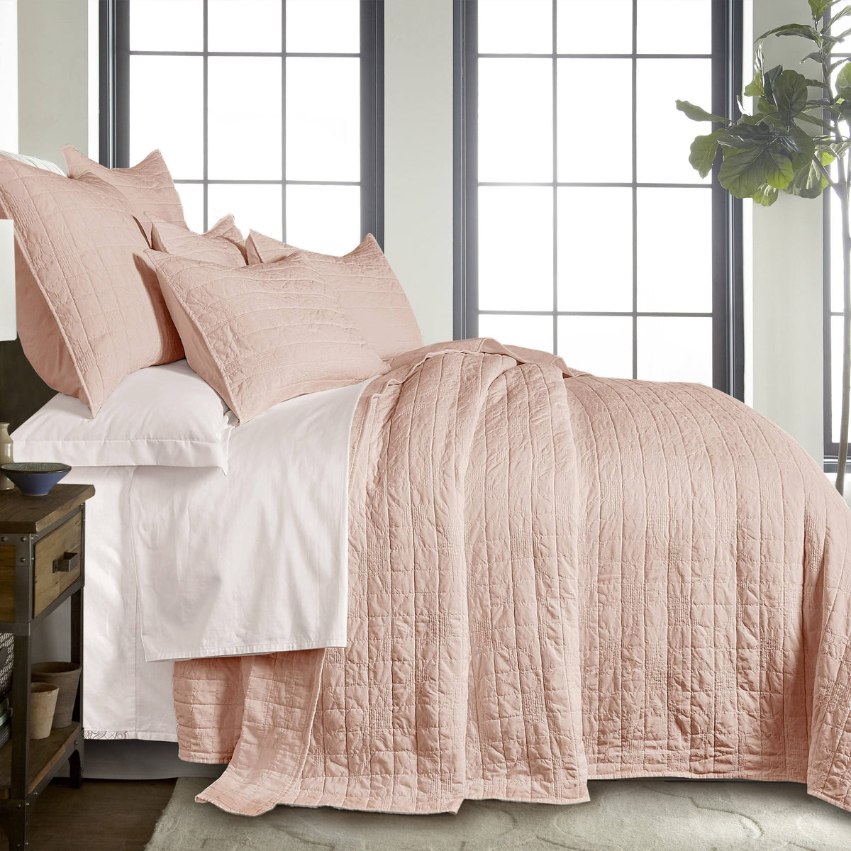 Homthreads Bowie Bedspread Set, Queen - Blush