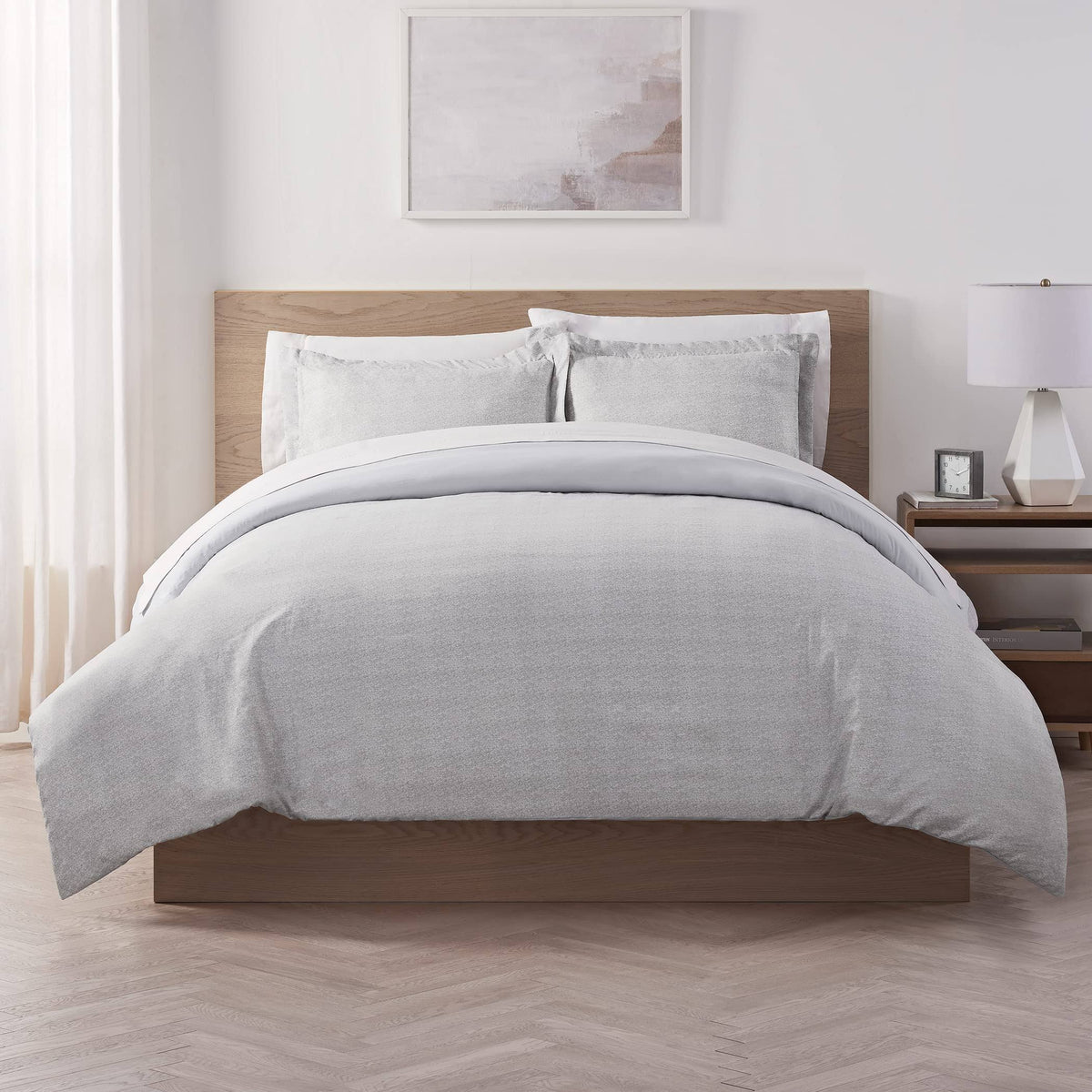 Serta Supersoft Cooling Bed Set, Reversible Duvet Set - Light Grey - King