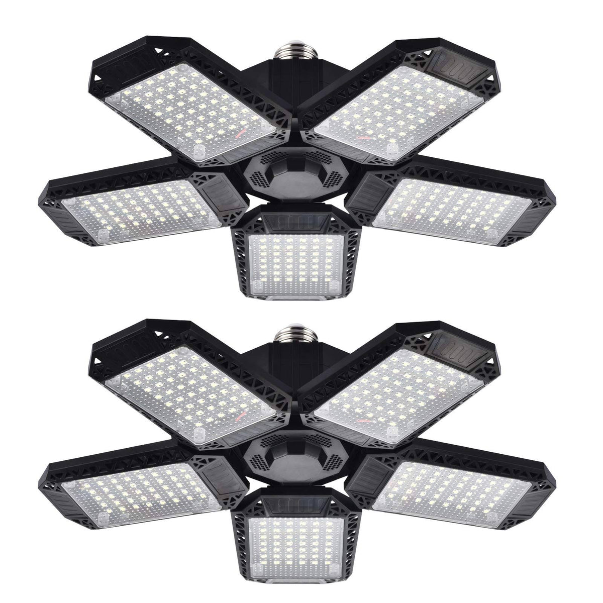 Mefflypee 2 Pack LED Garage Lights, 120W Deformable LED Garage Ceiling Lights with 5 Adjustable Panels, 12000lm E26 LED Shop Lights for