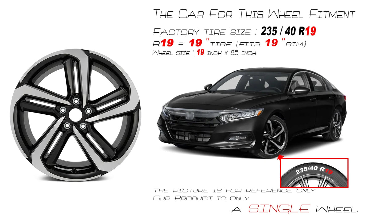 19" Brand New Single 19X8.5 Alloy Wheel for 2018 - 2022 HONDA Accord OEM Design Replacement 10 Spoke Rim