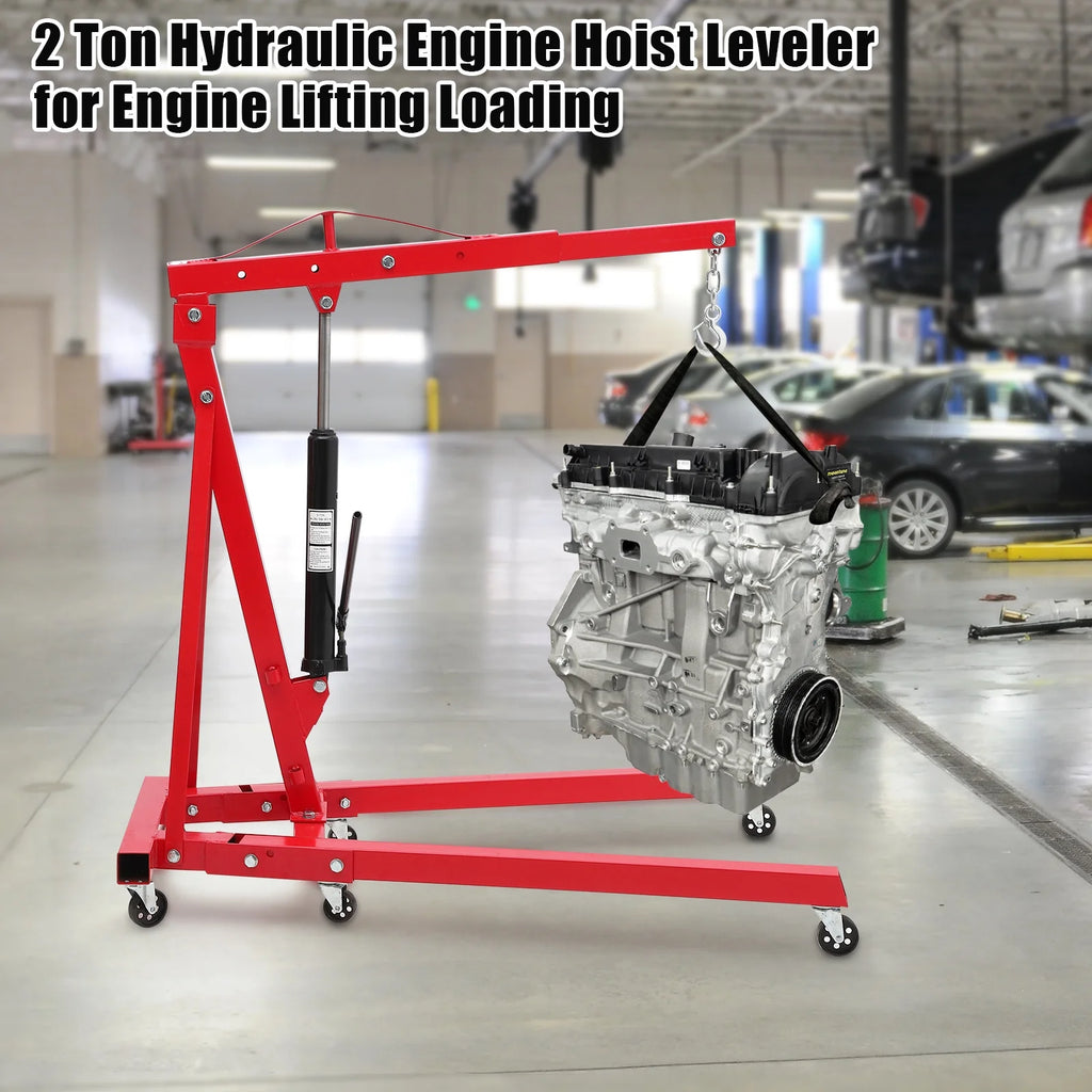 Ladcaser 2 Ton Engine Hoist, Folding Cherry Picker Engine Hoist with Lever and 6 Casters, 4400 lb Heavy Duty Hydraulic Shop Crane, Engine Crane Lifter for Workshops Garage Warehouse