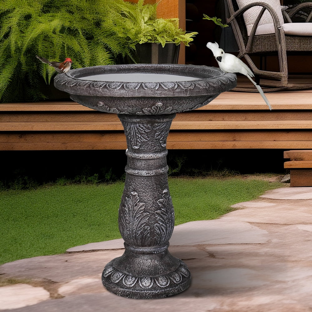 24.4 in Height Outdoor Bird Bath - Fibre Reinforced Concrete Large Bird Bath Stylish with Modern Pedestal for Garden, Patio, Lawn, Backyard