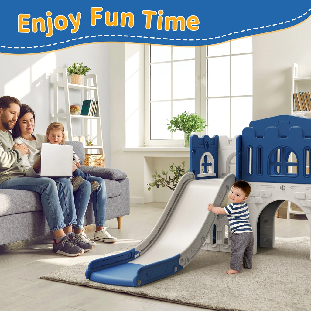 WFUN 9 in 1 Toddler Slide Playset for Kids Indoor/Outdoor for Toddlers Age 1+, Blue & Gray